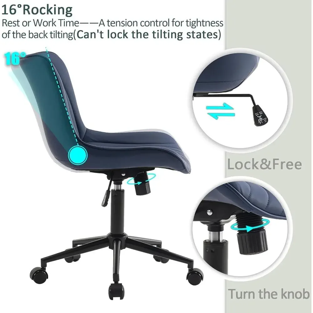 Modern Office Chair Armless, Swivel, Rocking, Wheels, Adjustable, Faux Leather